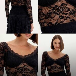Elegant Black Lace Long Sleeve Bodysuit